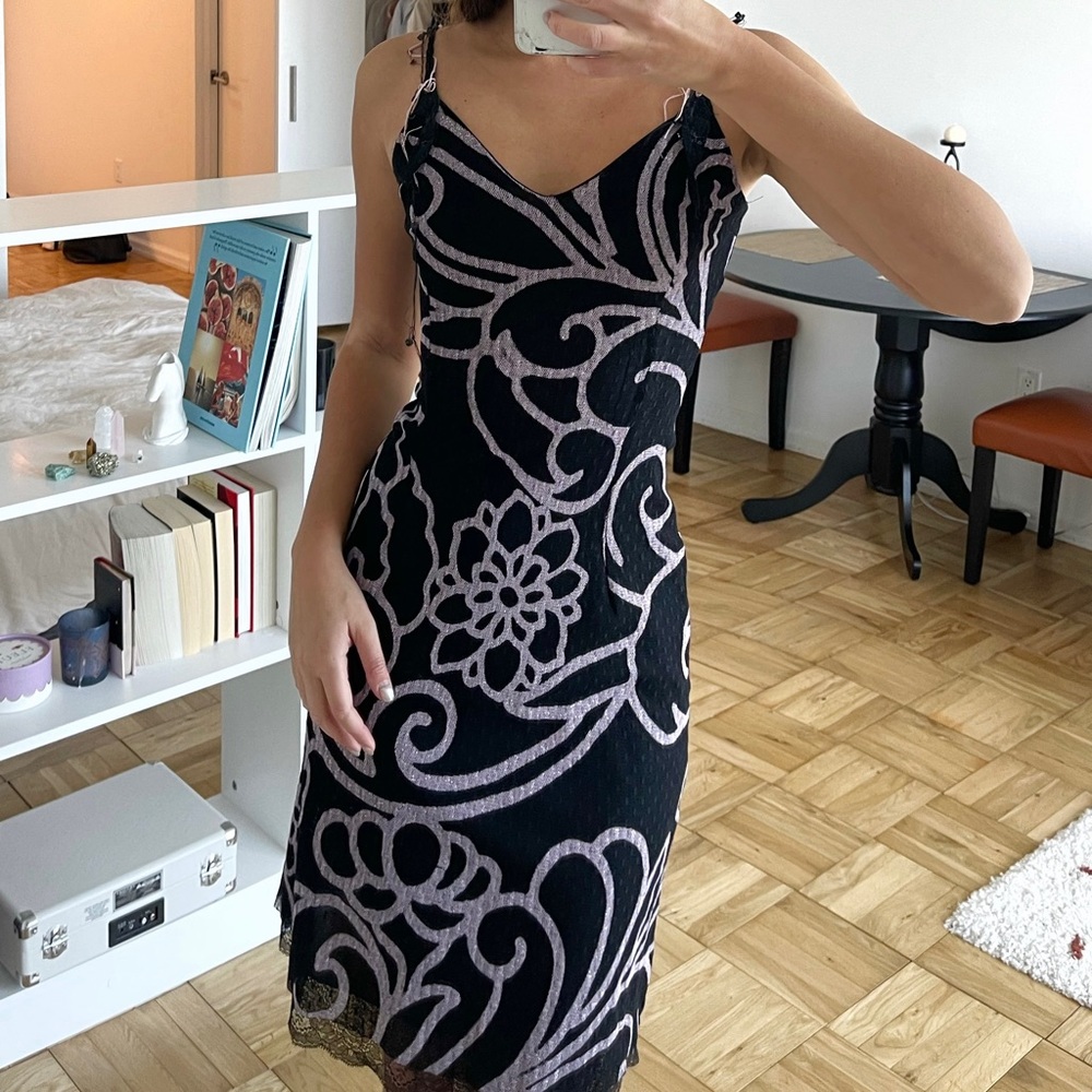 Beautiful Vintage 90s Floral Print Lace Midi Dress